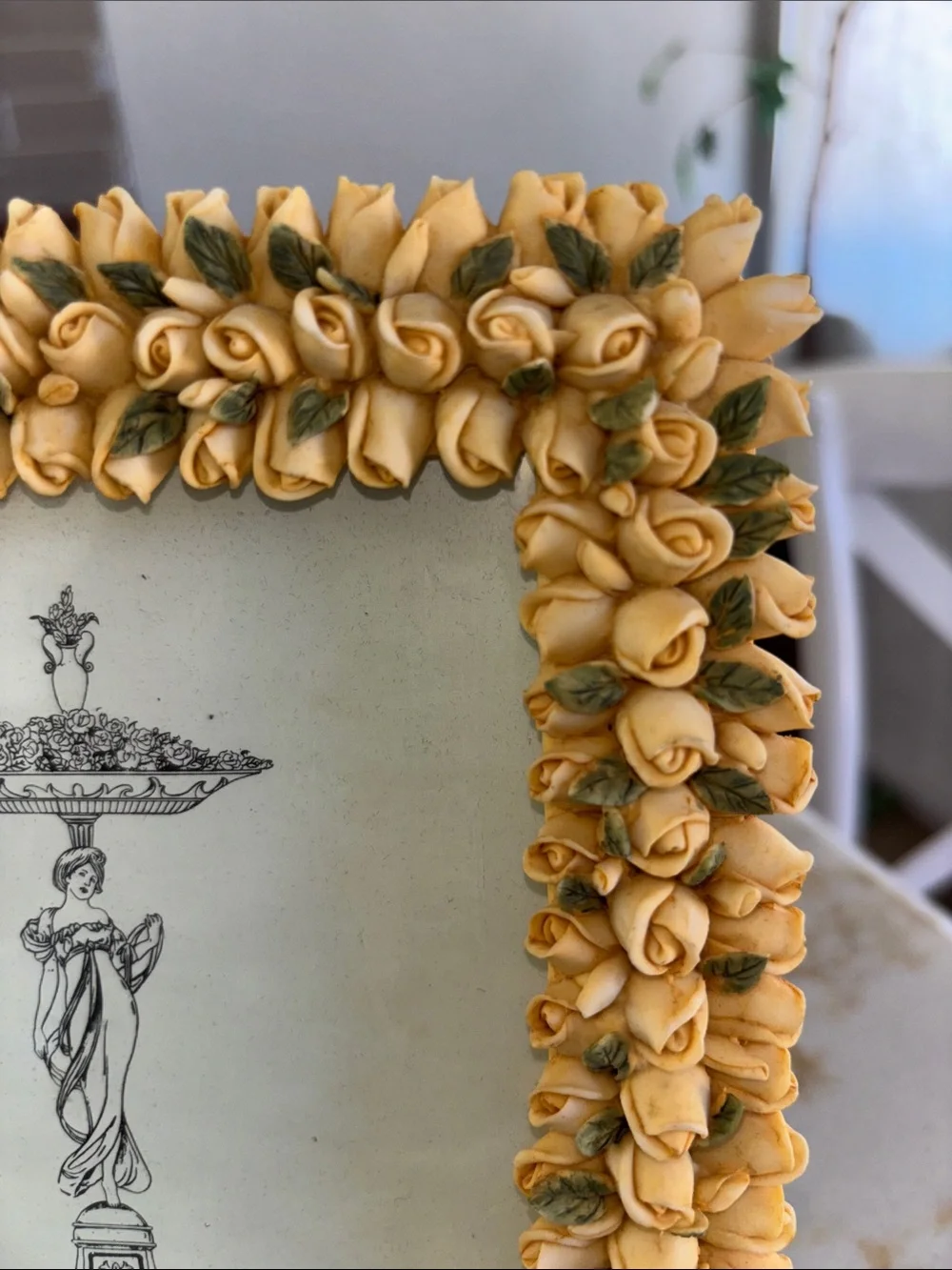 Vintage Yellow Rose Hand-Painted Picture Frame